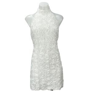12th Tribe White Halter Sleeveless 3D Rose Floral Bridal Backless Mini Dress XL